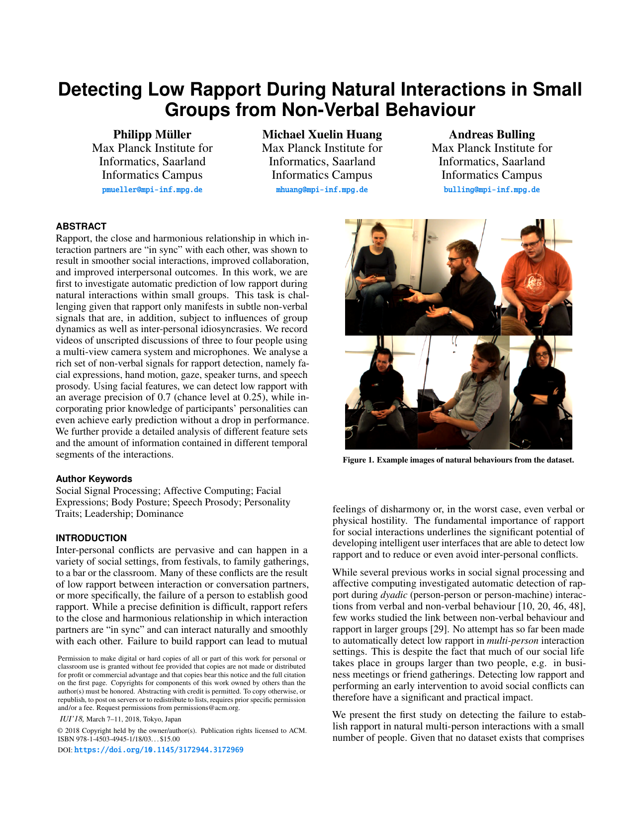 Detecting Low Rapport During Natural Interactions in Small Groups from Non-Verbal Behavior