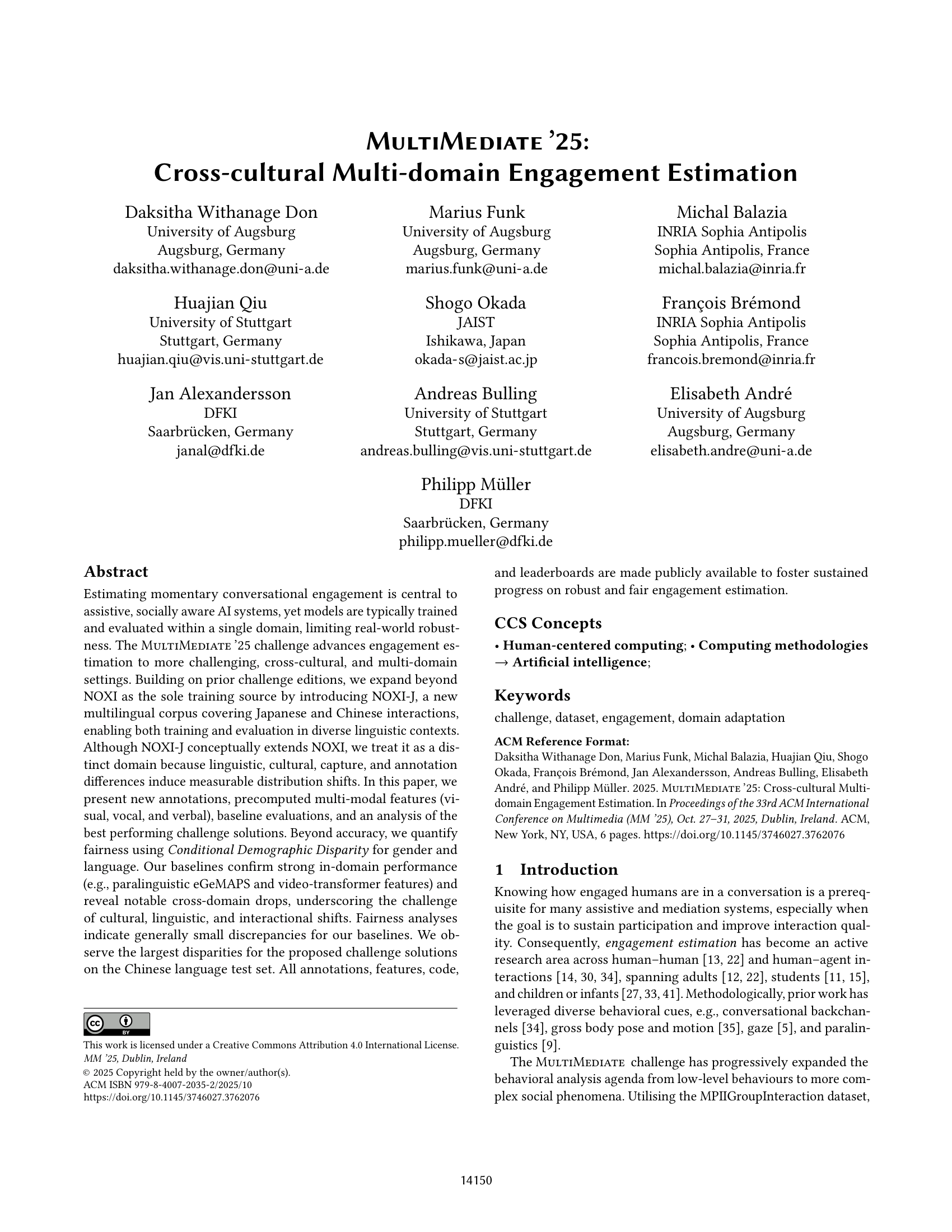 MultiMediate’25: Cross-cultural Multi-domain Engagement Estimation